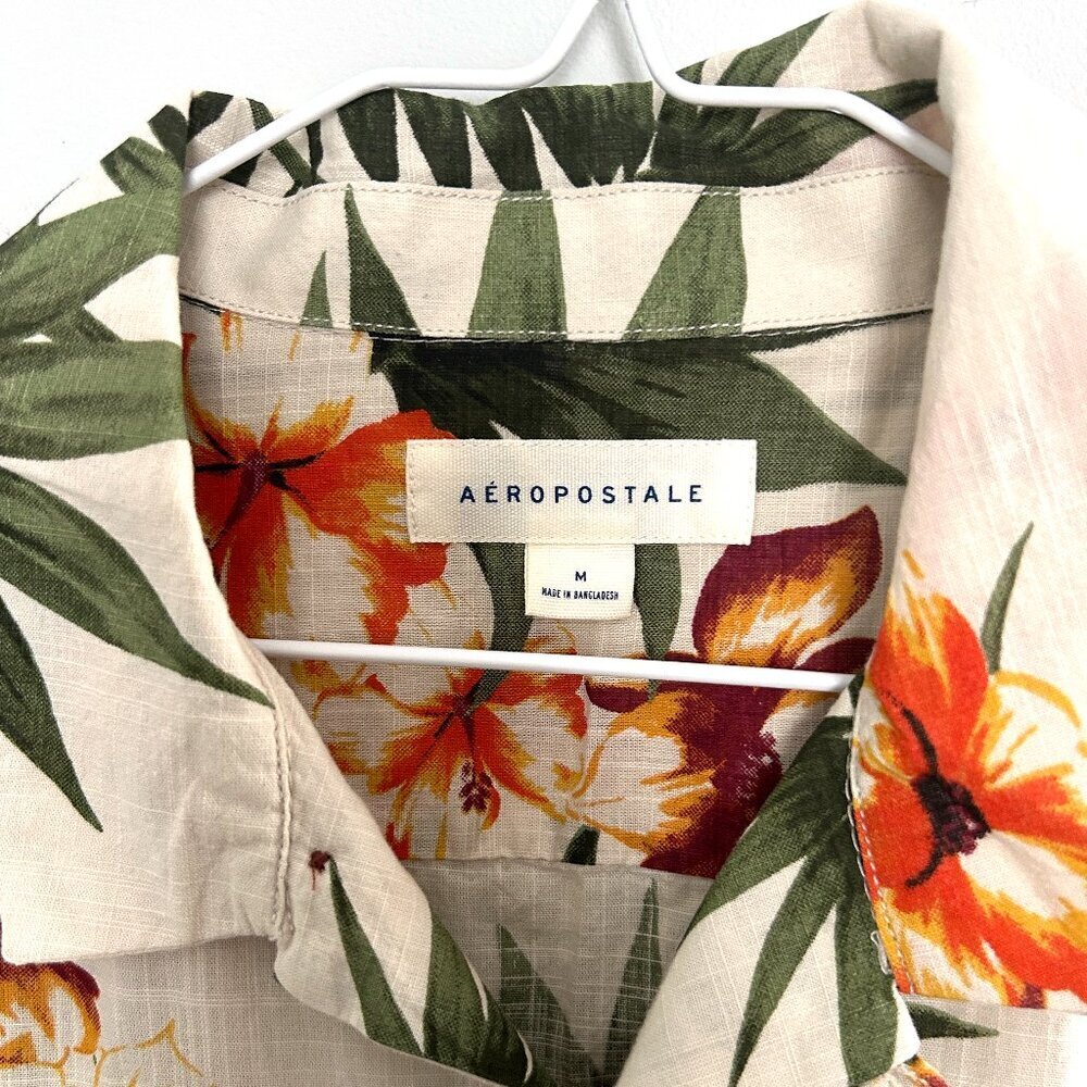 Aeropostale Men's Short Sleeve Hawaiian Tropical Print Beach Cotton Shirt M - Picture 4 of 7